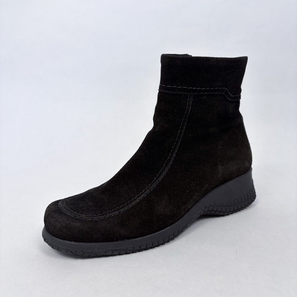 La Canadienne Suede Wedge Booties Black 8.5